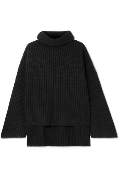 Shop Joseph Ribbed Wool Turtleneck Sweater In Black