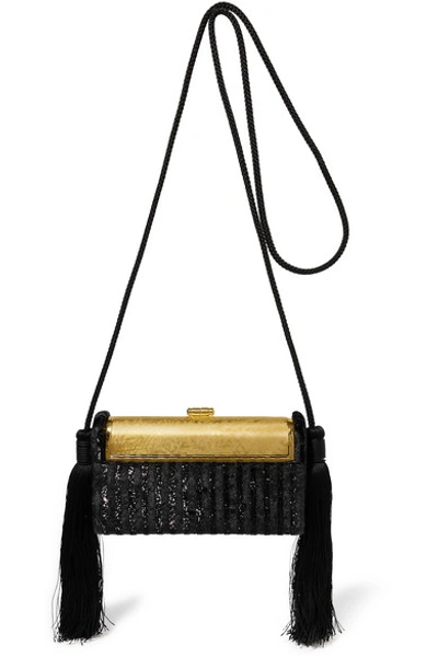 Shop Bienen-davis Régine Tasseled Lurex And Gold-dipped Shoulder Bag In Black