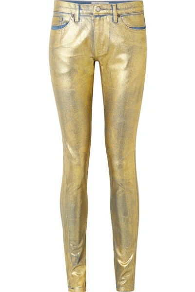 Shop Tre By Natalie Ratabesi The Gold Edith Metallic Coated Mid-rise Skinny Jeans