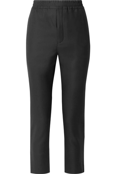 Shop Saint Laurent Cropped Satin-trimmed Wool And Mohair-blend Track Pants In Black