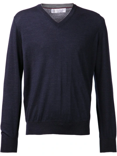 Shop Brunello Cucinelli V-neck Sweater In Blue