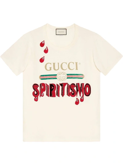 Shop Gucci Logo T-shirt With Embroidery - Neutrals