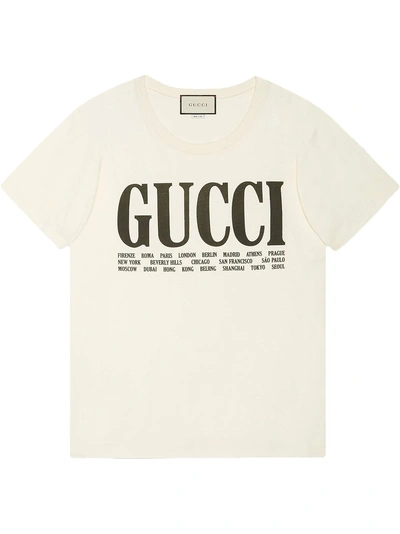 Shop Gucci Cities Print T-shirt In Neutrals ,black