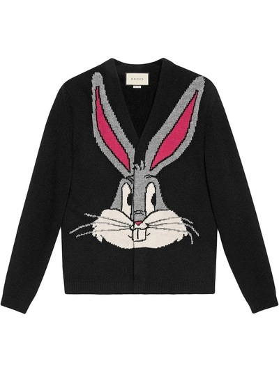 Shop Gucci Bugs Bunny Wool Knit Cardigan - Black