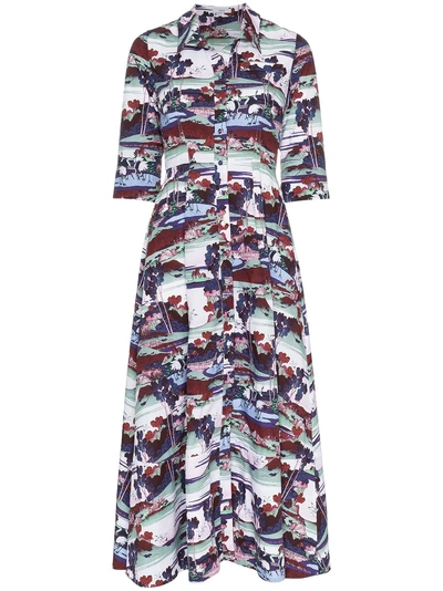 Shop Erdem Kasia Mizuno Land Poplin Dress - Multicolour