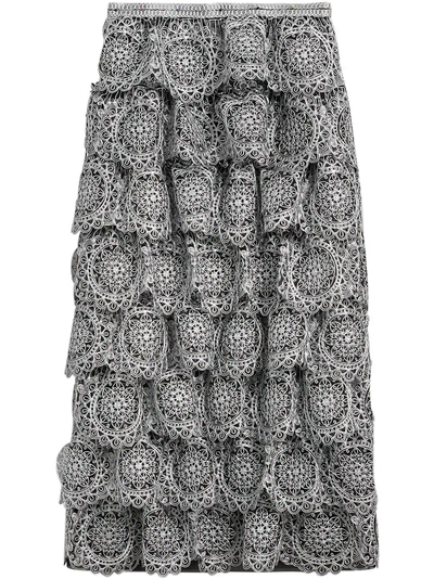Shop Burberry Tiered Silicone Lace Skirt - Grey