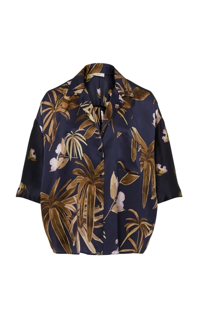 Shop Vince Mixed Tropical Garden Silk Pajama Shirt In Print