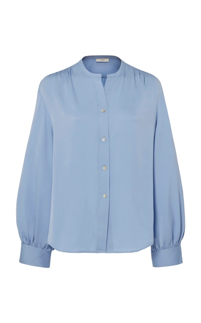 Shop Vince Collarless Silk-blend Blouse In Blue