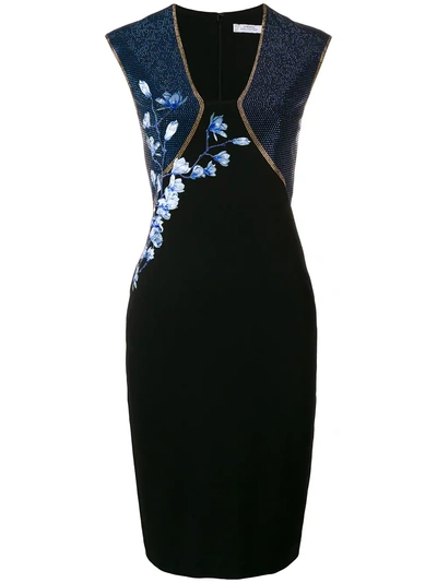 Shop Versace Collection Floral Print Fitted Dress - Black