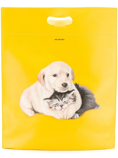 Shop Balenciaga Puppy And Kitten Supermarket Bag In Yellow