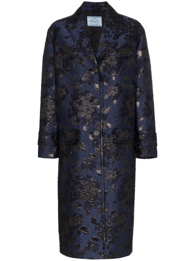 Shop Prada Metallic Floral Print Single-breasted Coat - Blue