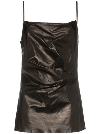 Shop Gucci Silk And Leather Cowl Neck Mini Dress - Black