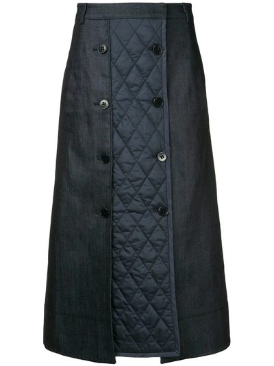 Shop Tibi Quilted Button Midi Skirt In Blue