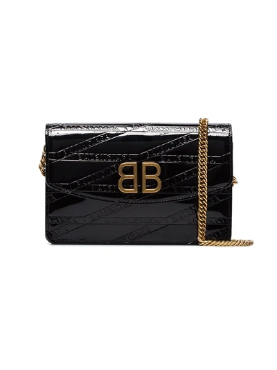 Shop Balenciaga Black Embossed Branding Patent Leather Cross Body Bag