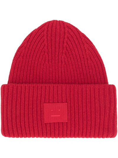 Shop Acne Studios Ribbed Beanie Hat In Red