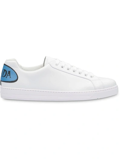 Shop Prada Leather Sneakers With Comics Patch - White