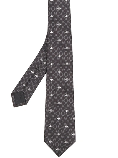 Shop Gucci Monogram Bee Tie - Black