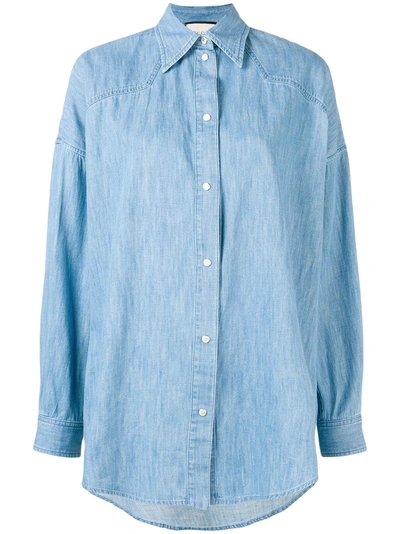 Shop Gucci Embroidered Denim Shirt - Blue