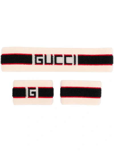 Shop Gucci Elastic  Stripe Headband - Neutrals