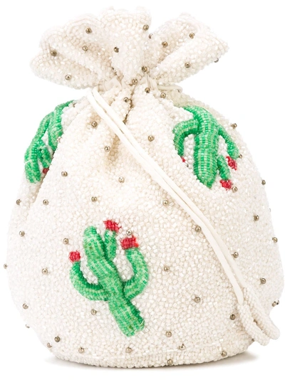 Shop Ganni Beaded Cactus Bucket Bag - White