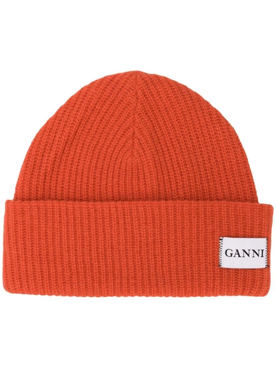 Shop Ganni Ribbed Knit Beanie - Red