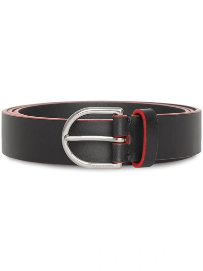 Shop Burberry Contrast Edge Leather D-ring Belt - Black