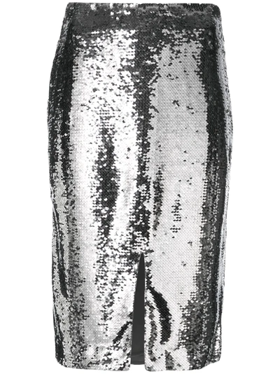 Shop Ganni Sequined Pencil Skirt - Silver