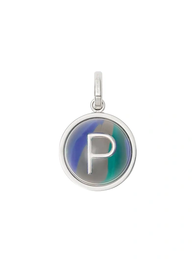 Shop Burberry Marbled Resin ‘p' Alphabet Charm In Silver