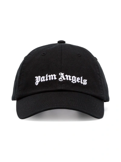 Shop Palm Angels Logo Cotton Blend Baseball Cap - Black