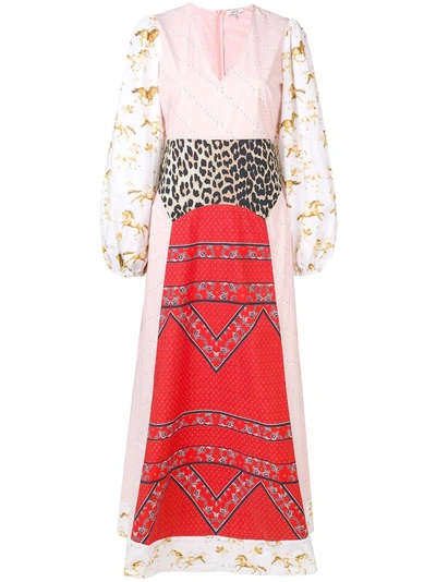Shop Ganni Patchwork Long Dress - Pink