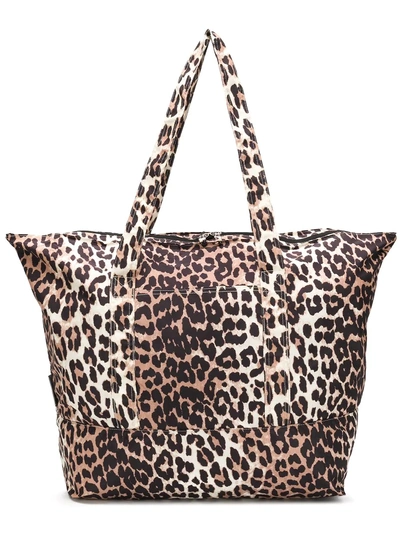 Shop Ganni Leopard Tote Bag - Brown