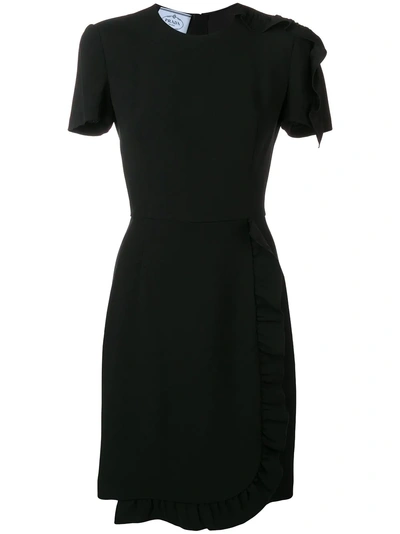 Shop Prada Ruffled Fitted Dress - Black