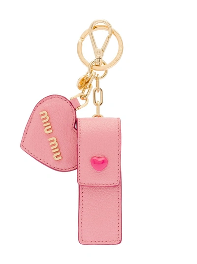 Shop Miu Miu Madras Love Trick Keyring In Pink