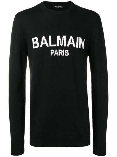 Shop Balmain Logo Intarsia Jumper - Black