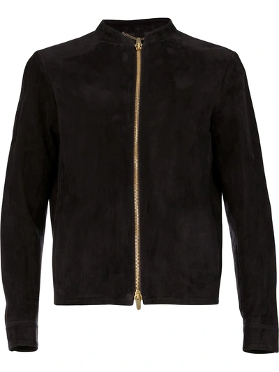 Shop Ajmone Short Leather Jacket In Black
