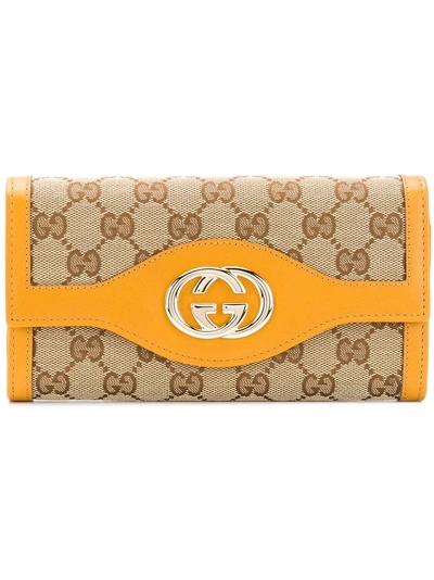 Shop Gucci Jacquard Gg Knit Wallet - Yellow