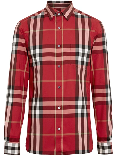Shop Burberry Haymarket Check Stretch Shirt In Parade Red