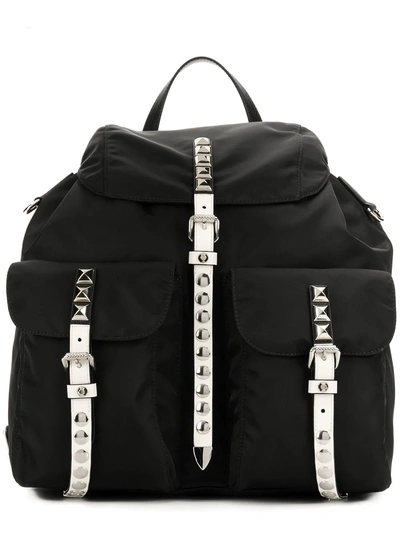 Shop Prada Studded Nylon Backpack - Black