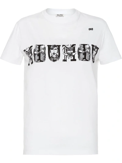 Shop Miu Miu Logo Print T-shirt - White
