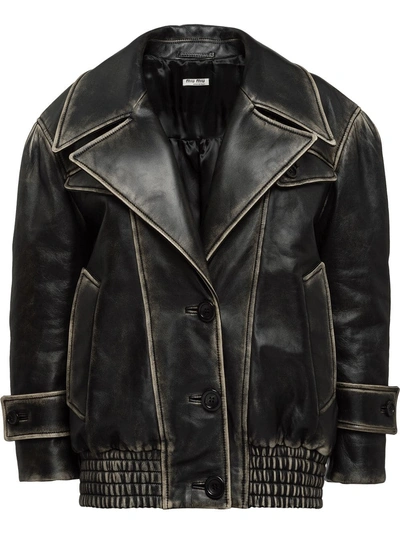 Shop Miu Miu Vintage-effect Leather Jacket - F0002 Black