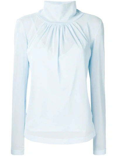 Shop Victoria Beckham Gathered High Neck Top In Blue