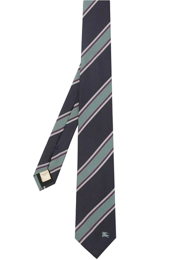 Shop Burberry Modern Cut Striped Silk Jacquard Tie In Blue