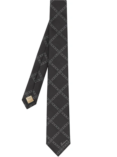 Shop Burberry Slim Cut Link Print Silk Tie In Black