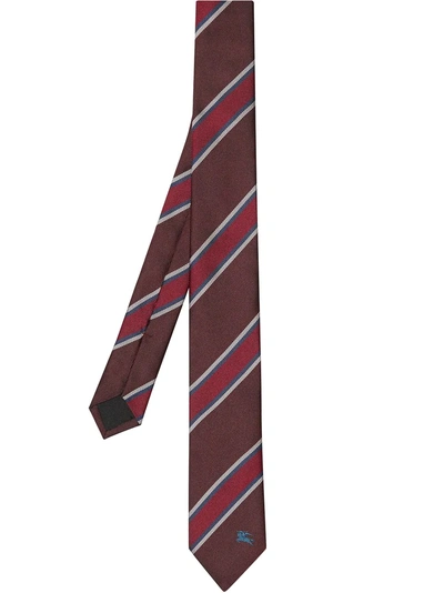 Shop Burberry Slim Cut Striped Silk Jacquard Tie In Red