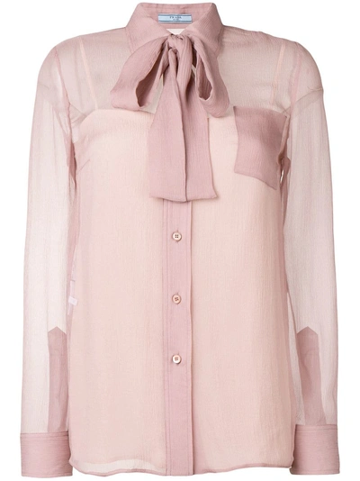 Shop Prada Bow Tie Shirt - Pink