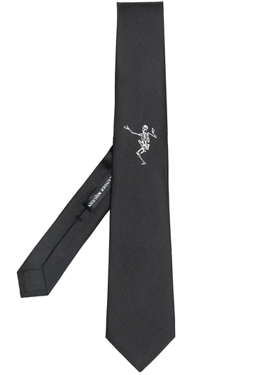 Shop Alexander Mcqueen Skeleton Embroidered Tie - Black