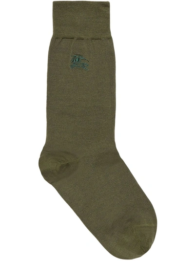 Shop Burberry Embroidered Ekd Cotton Blend Socks In Green