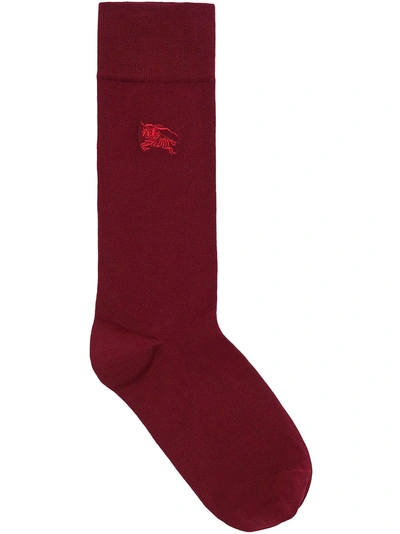 Shop Burberry Embroidered Ekd Cotton Blend Socks In Red