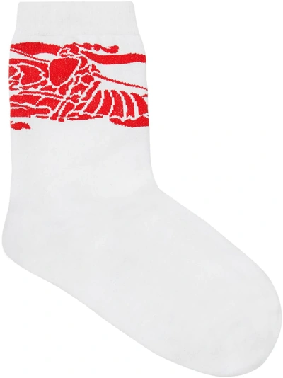 Shop Burberry Ekd Intarsia Ankle Socks In Red