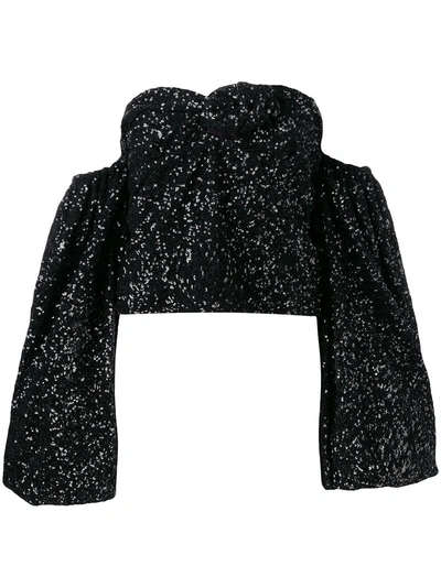 Shop Attico Off-the-shoulder Sequin Blouse - Black
